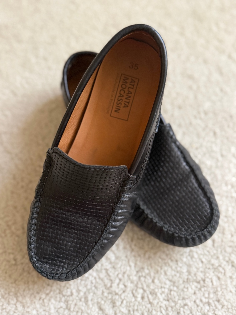 Premium Atlanta moccasin Black Woven Leather Moccasin US 3 (EU35)